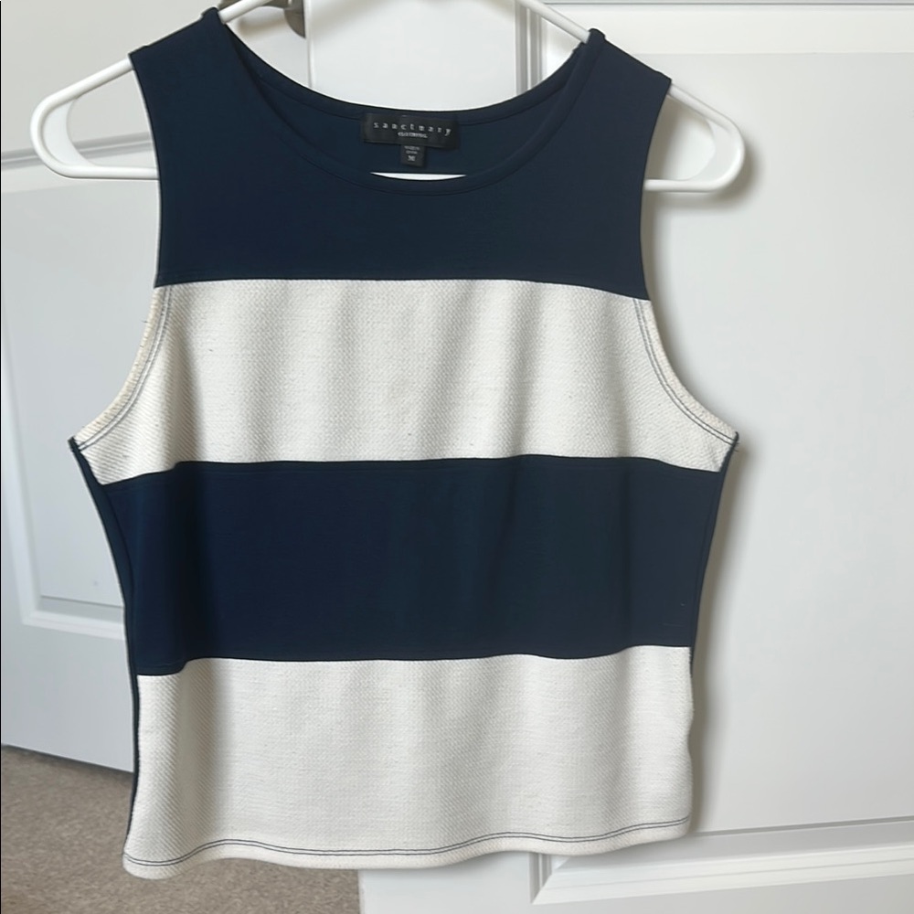 Navy and White Striped Women's Top